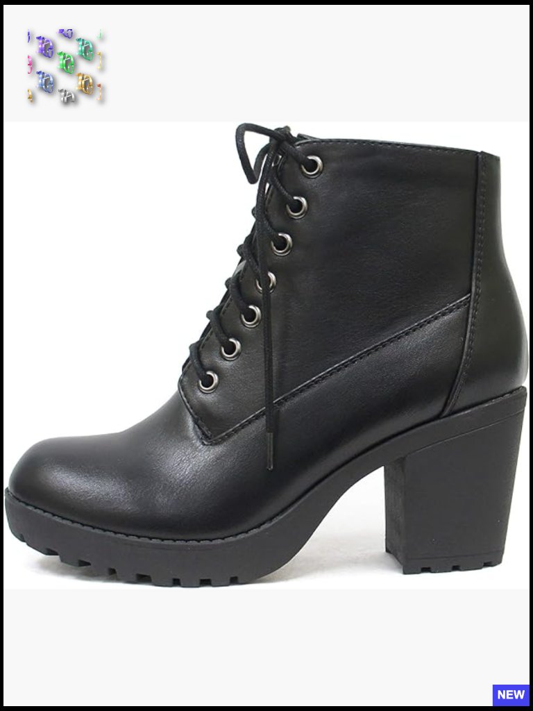 Lace Up Combat Ankle Bootie Chunky Heel Lug Sole Side Zipper 3in Heel